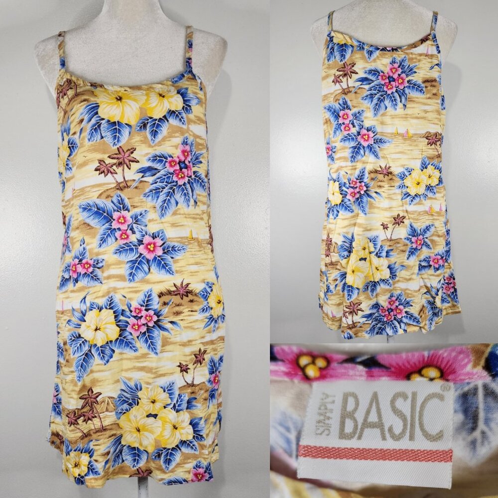 Vtg 90s Simply Basic Womens M/L 38" Bust Tropical Summer Lightweight Rayon Dress